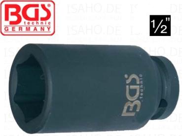 Kraft-Steckschlüssel 27 mm auf 1/2 Zoll extra tief - sechskant, Cr-Mo Stahl, BGS