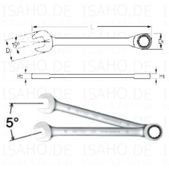 Preview: Knarren Ring-Maulschlüssel Satz, 6-teilig - 8 - 19mm, Cr-V verchromt, Heytec 507206