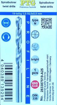 Preview: HSSE Co8 Spiralbohrer Satz 19-teilig 1 - 10 mm - in RoseBox, PTG Profiline