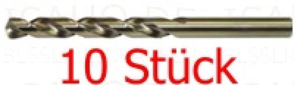 10 Stück Ø 2,1 mm HSS-E Co5 Spiralbohrer DIN 338 - Länge 24/49mm, geschliffen, gold-finish