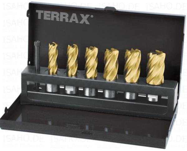 HSS-TiN Kernbohrer Satz 7-tlg 12 - 22 mm - Weldonschaft, 30mm Schnitttiefe, Terrax