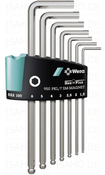 Winkelschlüsselsatz 950 PKL/7 mit Magnetisiergerät - mit Kugelkopf, HEX Plus, Wera