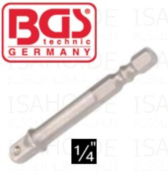 Adapter 1/4 Zoll 6-kant auf 1/4 Zoll 4-kant - Cr-V Stahl, grau sandgestrahlt