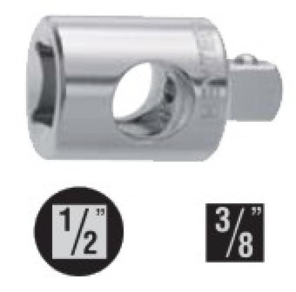 Durchsteck- Adapter 1/2 Zoll innen 3/8 Zoll außen - Cr-V verchromt, von Heytec