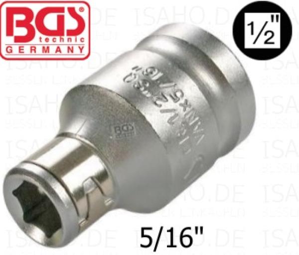 Bit Adapter 1/2 Zoll 4-kant auf 5/16 Zoll 6-kant - mit Bohrung, Kugelarretierung, BGS