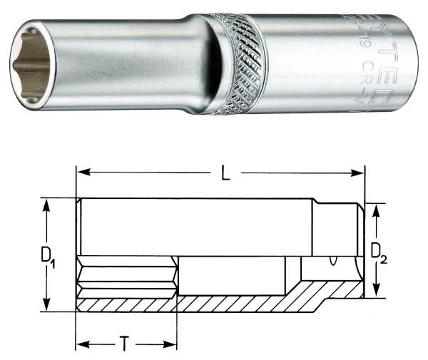 Steckschlüsseleinsatz Nuss 10 mm, extralang, 1/4 - Cr-V verchromt, Sechskant, von Heytec