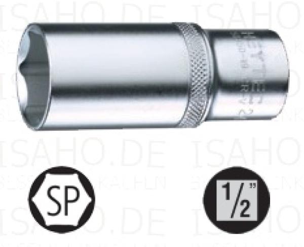 Steckschlüssel Stecknuss lang 19 mm - 1/2 Zoll - Sechskant, Cr-V verchromt, von Heytec
