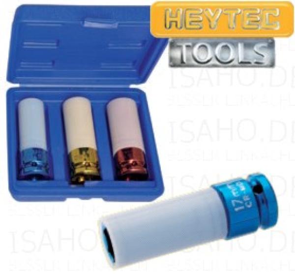 Impact Steckschlüssel 17 - 19 - 21 mm, 1/2 Zoll - mit Schutzhülsen, im Etui, von Heytec