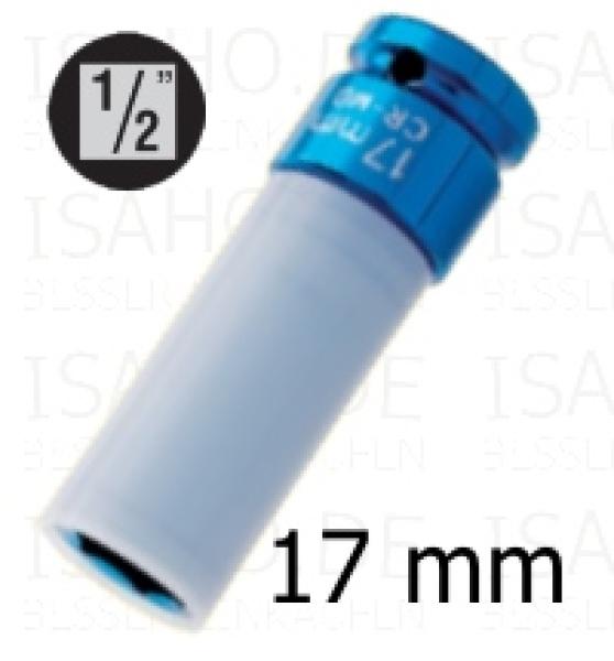 Impact Kraft Steckschlüssel 17 mm auf 1/2 Zoll - mit Schutzhülse, Farbe blau, von Heytec
