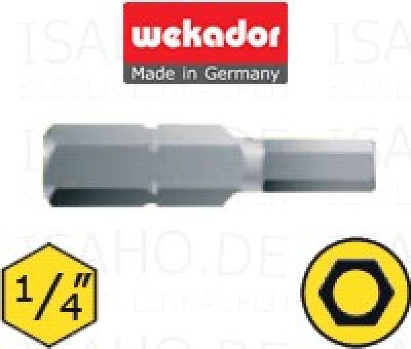 Sechskant Bit SW 6 mm mit Bohrung - 25mm lang - Master-Bit, Wekador, Made in Germany