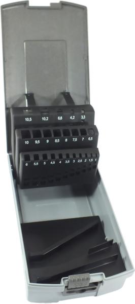 RoseBox leer für Bohrer 1 - 10,5 mm + KB DIN 338 - grau, 24 Leerplätze beschriftet