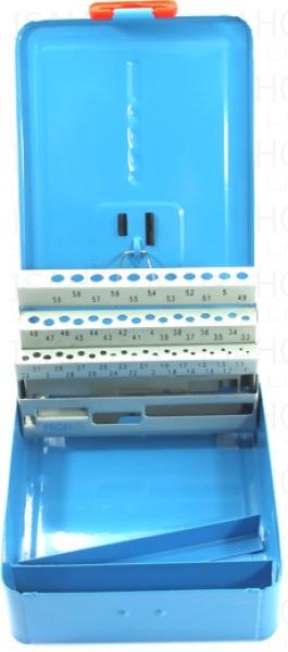 Metallbox leer für Bohrer 1 - 5,9 mm DIN 338 - 50 Leerplätze beschriftet, blau