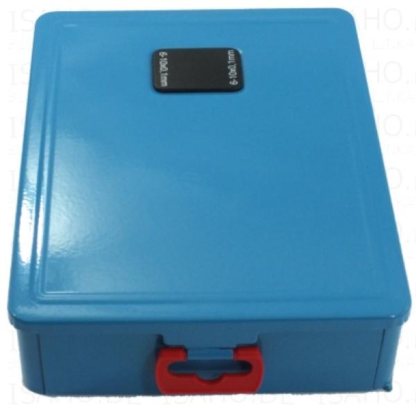 Metallbox leer für Bohrer 6 - 10 mm DIN 338 - 41 Leerplätze beschriftet, hellblau
