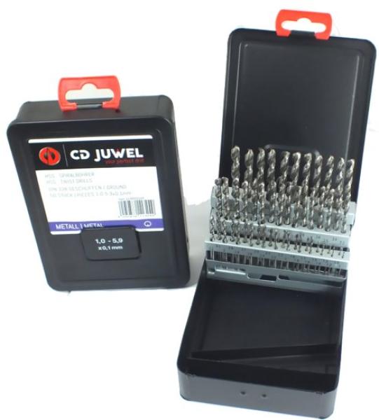 Spiralbohrer-Satz HSS-geschliffen 1-5,9mm - 50-teilig, in Metallbox, CD-Juwel