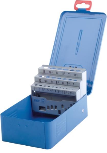 Metallbox leer für Bohrer 1-13 mm DIN 338 hellblau - 25 Leerplätze beschriftet