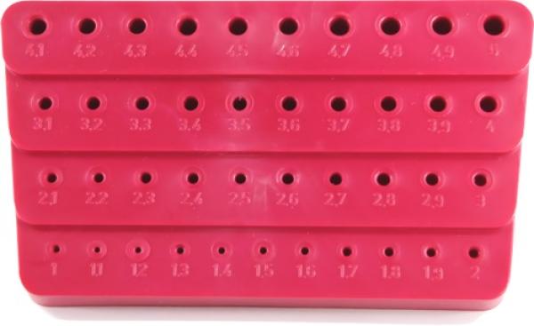 Kunststoffständer für Bohrer 1,0 - 5,0 mm x 0,1 - 41 Leerplätze beschriftet, rot