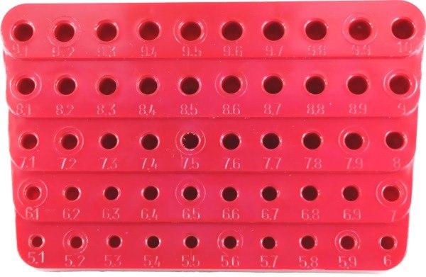 Kunststoffständer für Bohrer 5,1 - 10,0 mm x 0,1 - 50 Leerplätze beschriftet, rot