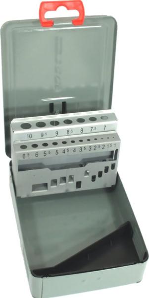 Metallbox leer für Bohrer 1-10 mm DIN 338 grau - 19 Leerplätze beschriftet