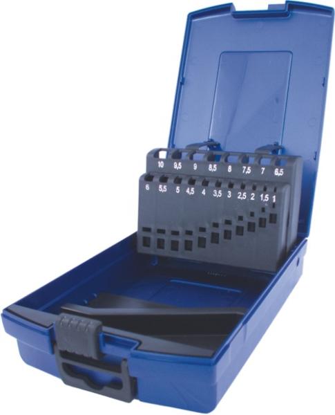 RoseBox leer für Bohrer 1 - 10 mm DIN 338 - blau, 19 Leerplätze beschriftet