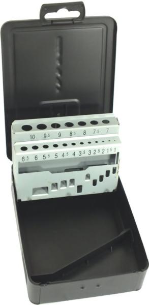 Metallbox leer für Bohrer 1-10 mm DIN 338 schwarz - 19 Leerplätze beschriftet