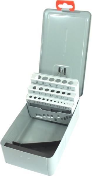 Metallbox leer für Bohrer 1-13 mm DIN 338 grau - 25 Leerplätze beschriftet