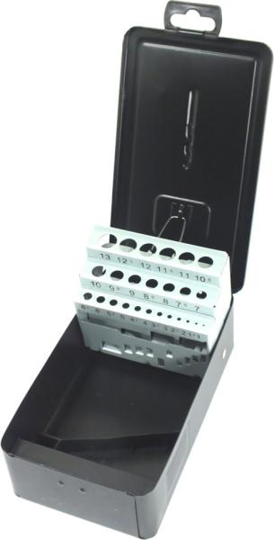 Metallbox leer für Bohrer 1-13 mm DIN 338 schwarz - 25 Leerplätze beschriftet