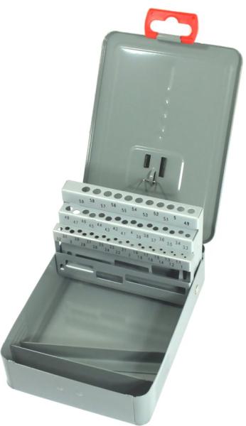 Metallbox leer für Bohrer 1 - 5,9 mm DIN 338 grau - 50 Leerplätze beschriftet