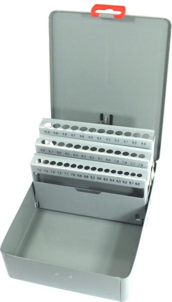 Metallbox leer für Bohrer 6 - 10 mm DIN 338 grau - 41 Leerplätze beschriftet