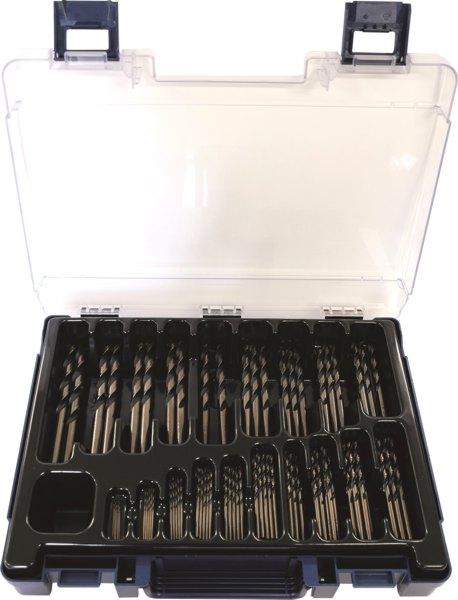 HSS-Co5 Spiralbohrer, 70-tlg. 3-Flächenschaft - Typ UNI, im Kunststoffkoffer, DKM HSS-Co5 Spiralbohrer, 70-tlg. 3-Flächenschaft - Typ UNI, im Kunststoffkoffer, DKM