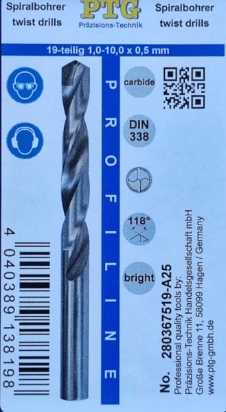HSS-HM Spiralbohrer 19-tlg. 1-10mm - DIN 338, PTG Profiline