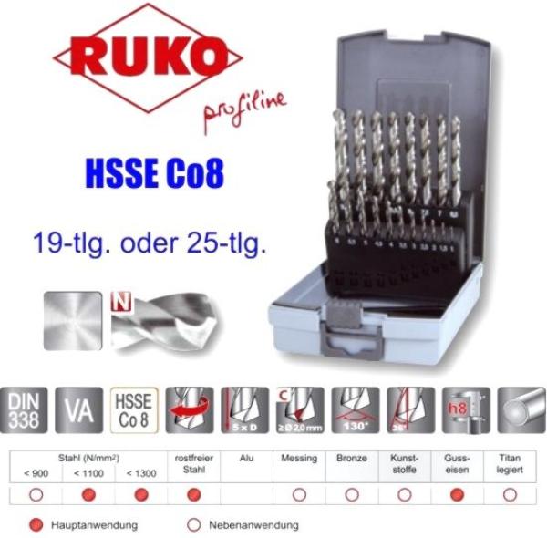 HSS-E Co8 Spiralbohrer Typ VA/TI, 25-tlg. - DIN 338, in RoseBox, Ruko 281215ERO HSS-E Co8 Spiralbohrer Typ VA/TI, 25-tlg. - DIN 338, in RoseBox, Ruko 281215ERO