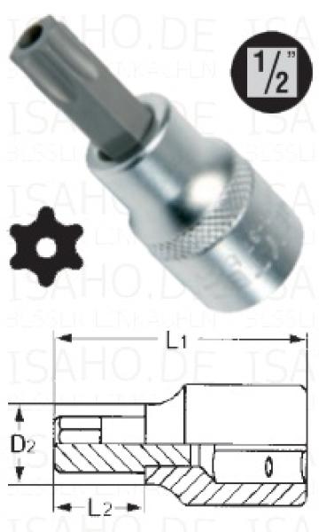 TX 50 mit Bohrung - Einsatz Bit-Stecknuss 1/2" - Länge 62mm, von Heytec