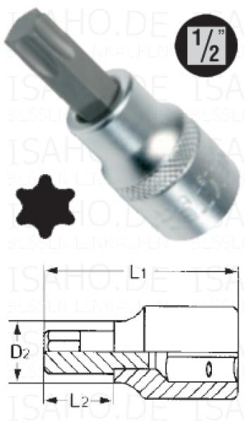TX 70 - Einsatz Bit-Stecknuss auf 1/2 Zoll - 62mm lang, von Heytec