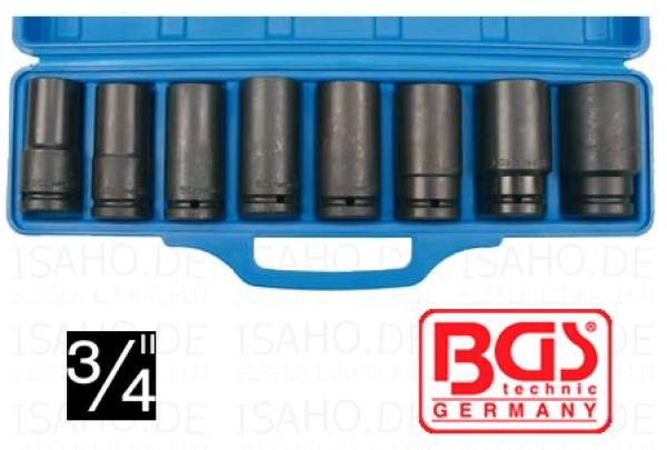 8-teilige Kraft-Steckschlüssel 3/4 Zoll, extralang - SW 22-38mm, je 90mm Gesamtlänge, BGS 8-teilige Kraft-Steckschlüssel 3/4 Zoll, extralang - SW 22-38mm, je 90mm Gesamtlänge, BGS