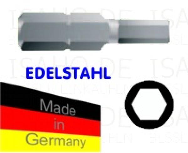 Bit Sechskant SW 6 mm Edelstahl - 25mm - Wekador Master-Bit-INOX, Made in Germany