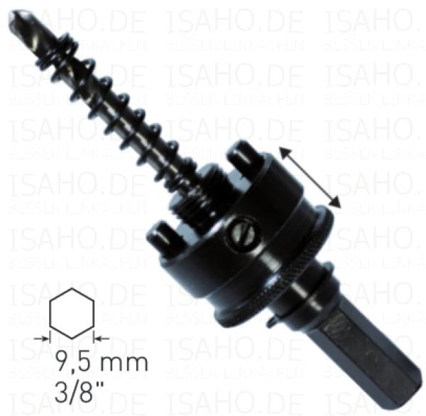 Aufnahme für Lochsägen ab 32mm, 9,5mm 6-kant - mit HSS Zentrierbohrer, Karnasch