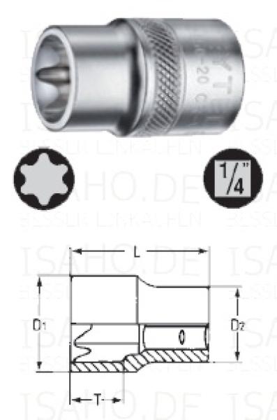 TX E10 Steckschlüssel auf 1/4 Zoll - Chrom-Vanadium verchromt, von Heytec