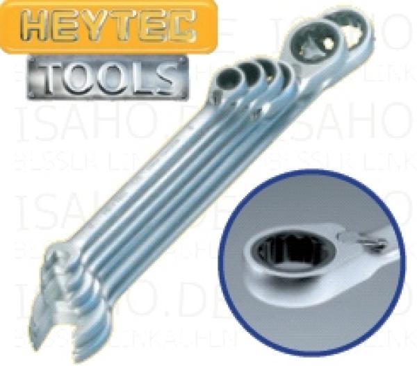 Ring-Maulschlüssel mit Knarre umschaltbar 6-teilig - 8 - 19mm, Cr-V verchromt, Heytec 507256