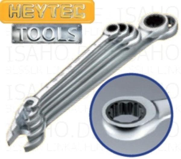 Knarren Ring-Maulschlüssel Satz, 6-teilig - 8 - 19mm, Cr-V verchromt, Heytec 507206