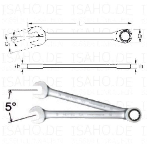 Knarren Ring-Maulschlüssel Satz, 6-teilig - 8 - 19mm, Cr-V verchromt, Heytec 507206