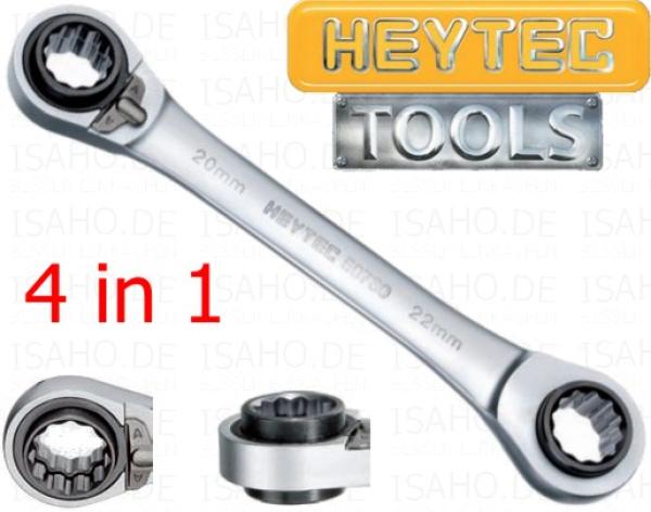 4 in 1 Knarren Ringschlüssel 20 x 21 x 22 x 24 mm - 72-er Verzahnung, verchromt, von Heytec