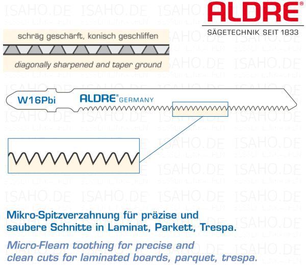 Bi-Metall Stichsägeblatt W16Pbi Holz - 1,6 mm tpi, 100 x 7,5 x 1,25 mm, Aldre