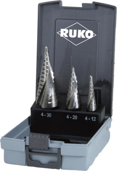 Ruko HSS Stufenbohrer Satz 3-tlg. Next Generation - Gr. 09-1-2, in RoseBox
