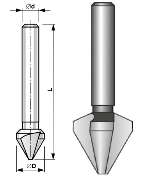 HSS Kegelsenker 8,0 mm 60 GRD DIN 334C - Zylinderschaft, 3 Schneiden, CZ-tool