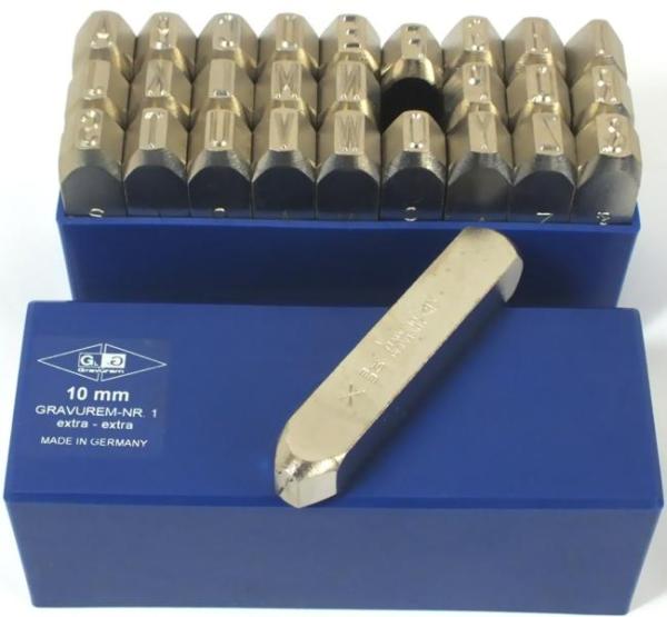 Schlagbuchstaben 10 mm GRAVUREM Nr.1 EXTRA HART - DIN 1451, Made in Germany, Heidenpeter