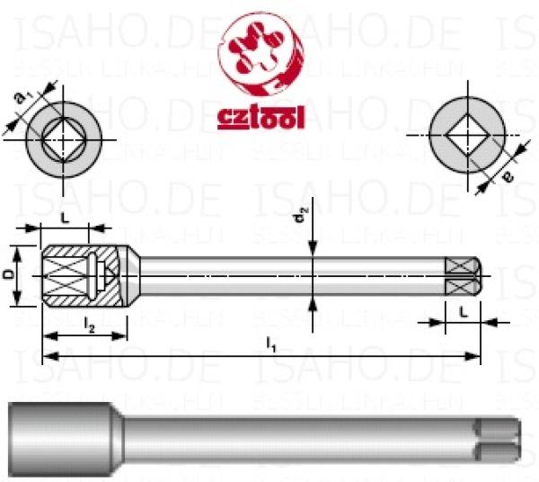 Gewindebohrer - Verlängerung 3,8 mm Vierkant - 100mm Gesamtlänge, DIN 377, CZ-tool