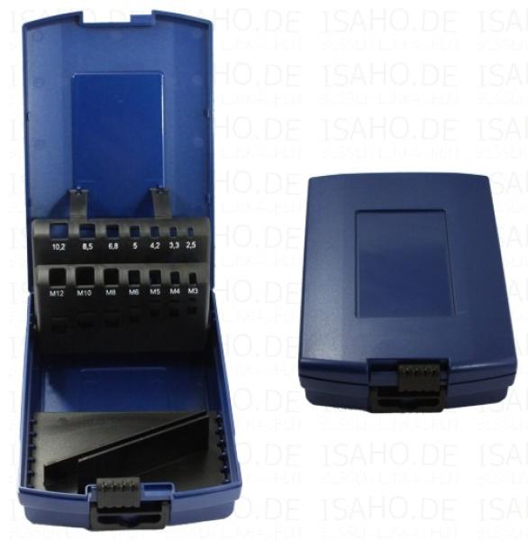 Gewindebohrer und Bohrer Leerbox für M3 - M12 - 14 Leerplätze, Kunststoffkassette blau