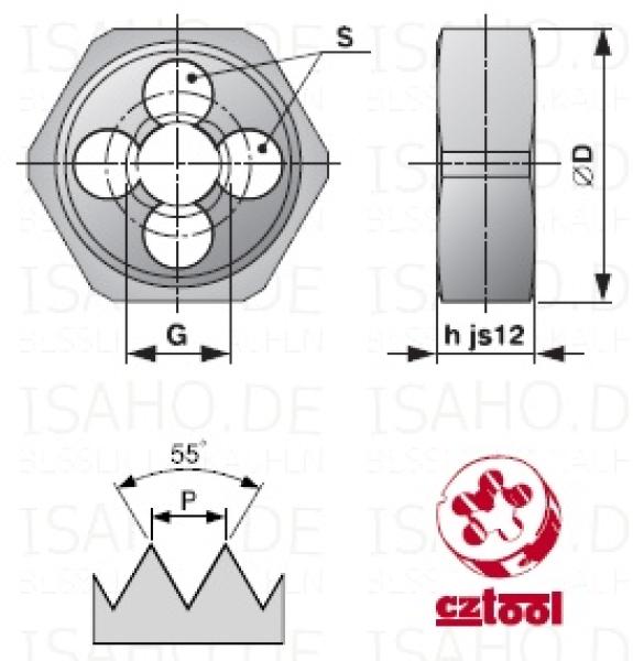 HSS Schneidmutter 1.3/4 Zoll G (BSP) - DIN 382, Rohrgewinde DIN ISO 228 G HSS Schneidmutter 1.3/4 Zoll G (BSP) - DIN 382, Rohrgewinde DIN ISO 228 G