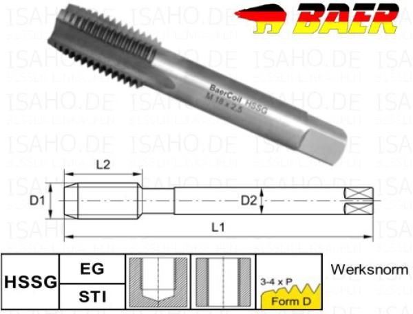 HSS-G STI Gewindebohrer M2 x 0,4 - nur für Drahtgewindeeinsätze, BaerCoil HSS-G STI Gewindebohrer M2 x 0,4 - nur für Drahtgewindeeinsätze, BaerCoil