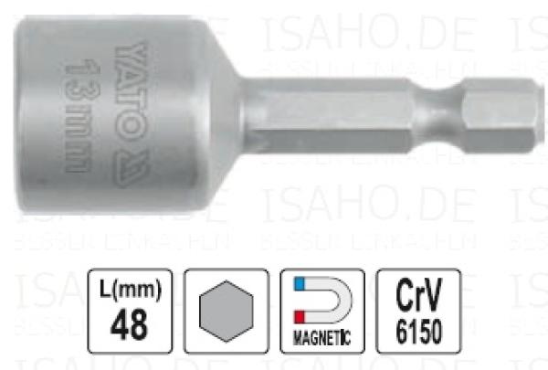 Bit-Steckschlüssel 10mm, magnetisch - Cr-V, 48mm lang, Yato